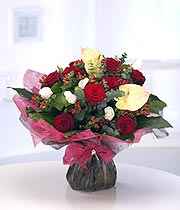 Eileen Jenkins Extravagant Rose & Anthurium  Aqua Bouquet